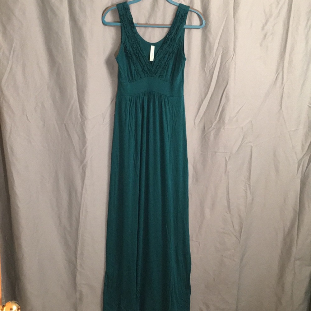 Dark Teal Maxi Dress with deep V neckline